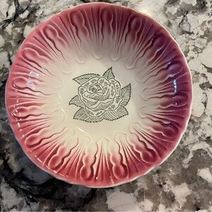 Vtg Art Deco Scio Pottery Vegetable Serving Bowl Hairpin Pink Green Rose